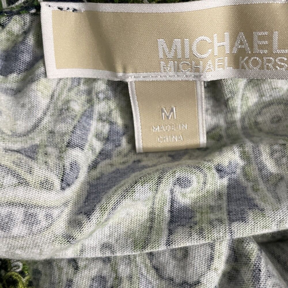 Michael Kors Women’s M Green Paisley Bell Sleeve Blouse Dark Cottagecore - Picture 7 of 9